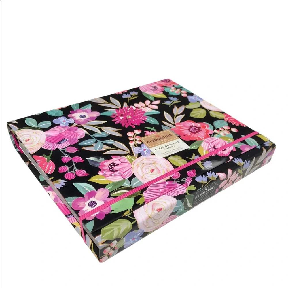 Clementine Paper Floral Accordion File Holder (901087), Multi/Black